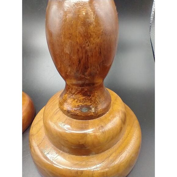 VTG Hand Turned Wooden Votive Candle Holders Offset Walnut? MCM Felted Pair - Picture 10 of 12